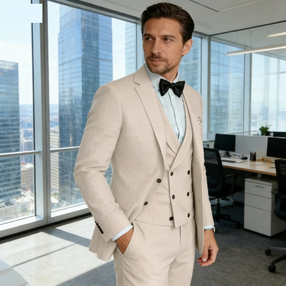 

Elegant Ternos Masculinos 3-Piece Smoking Set with Notched Lapel Blazer Vest And Pants Formal Ensemble Men's Suit