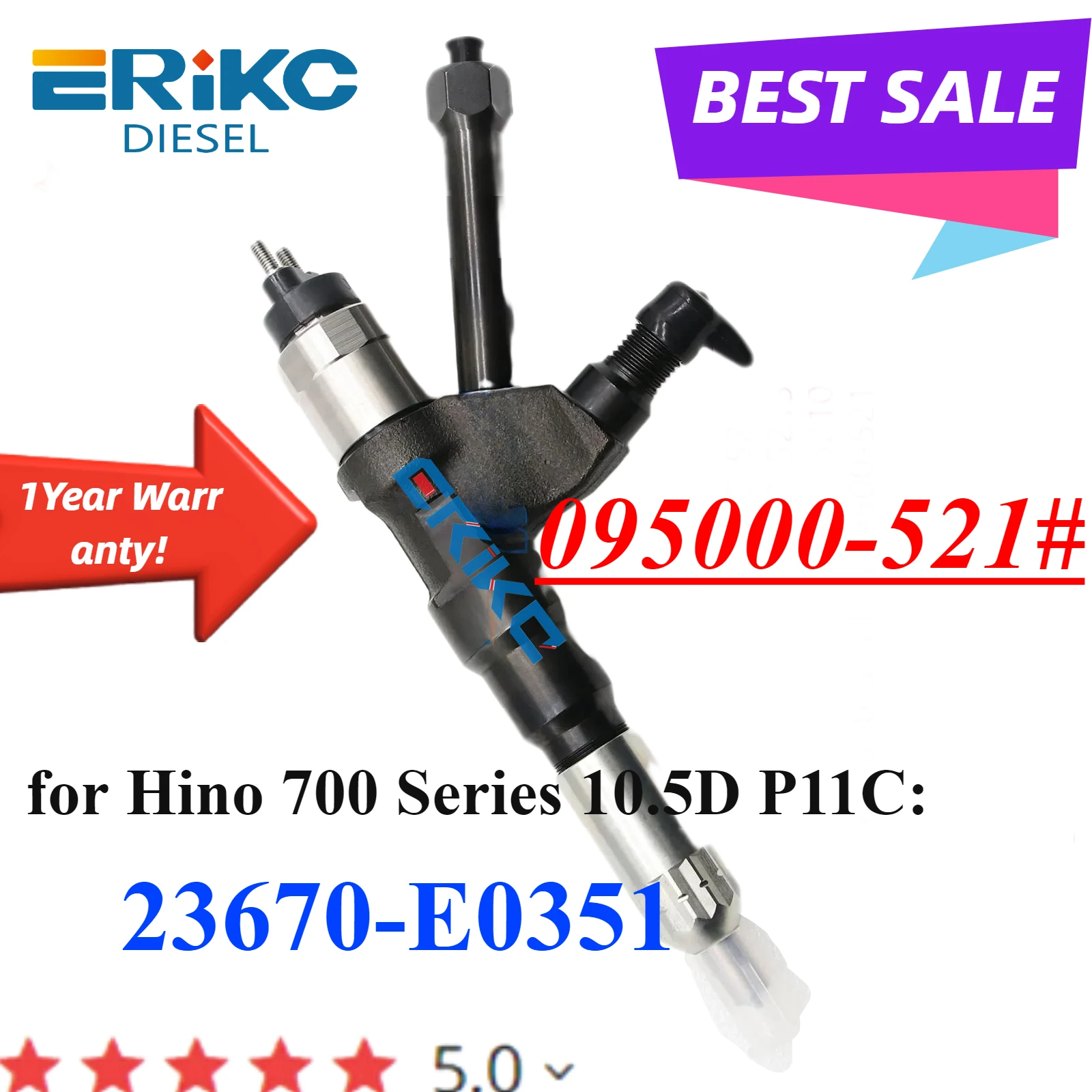 095000-5215 Auto Injector 23670-E0351 Engine Spray Nozzle 095000-5212 For Hino Excavator SK460-8 P11C VH23670E0350 VH23670E0351