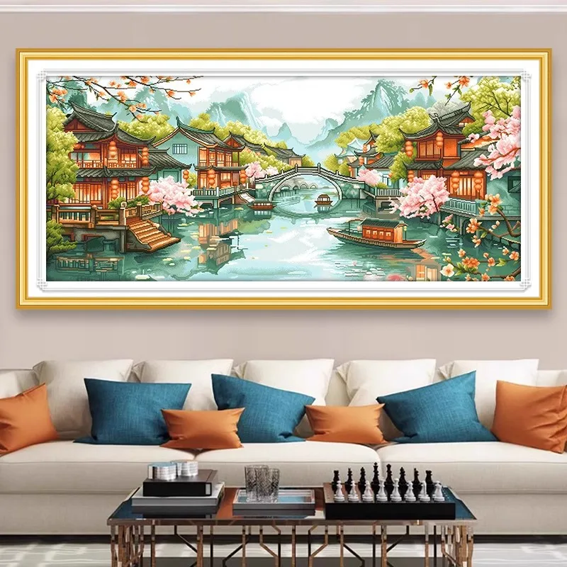 

Jiangnan beautiful scenery 11CT DIY Chinese Kits Embroidery Pattern Printed Stampe Cross Stitch Cotton-thread Landscape