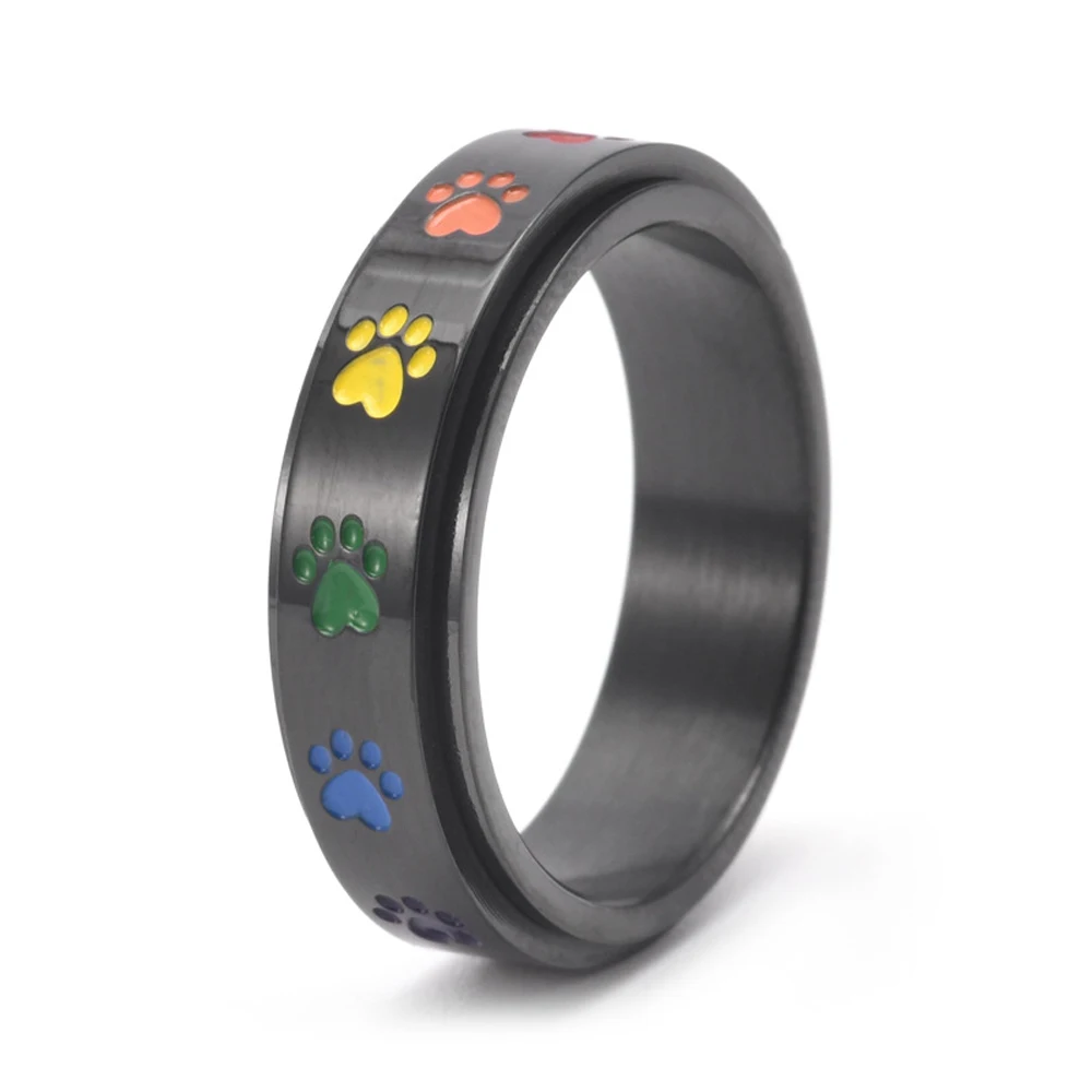 Rotating Multicolor Stainless Steel Rings Sweetheart Dog Paw Print Jewelry Set Trendy Stackable Rings for Women 2024 Gift
