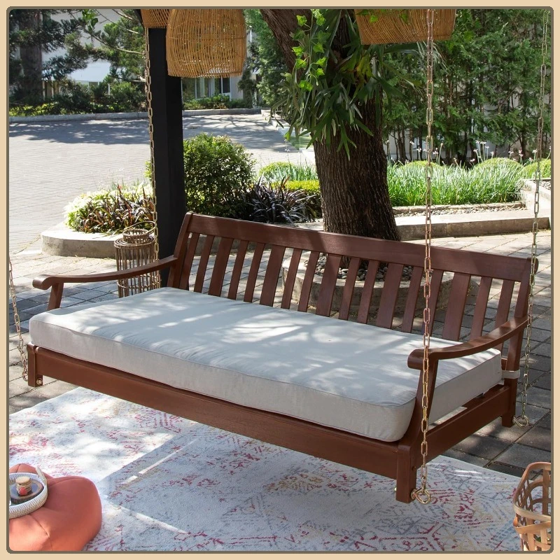 سرير نهاري متأرجح خارجي من خشب الماهوجني الصلب، أرجوحة شرفة مريحة مع وسائد أويستر