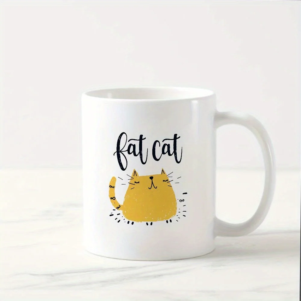 Ceramic Coffee Mug Fat Cat Design 11oz Dishwasher Microwave Safe Cat Lover Gift