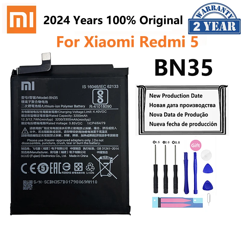 

100% Orginal Xiao mi BN35 3300mAh Battery For Xiaomi Redmi 5 Redmi5 Red mi5 High Quality Phone Replacement Batteries