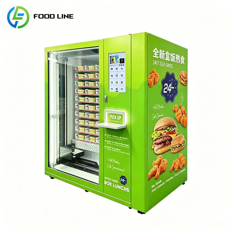 Máquina Expendedora Inteligente de Comidas Preparadas, Kiosco de Comida Caliente, Hamburguesas, Papas Fritas, Pollo, Pantalla Táctil con IA, Sistema Sin Efectivo 24H, Personalizable