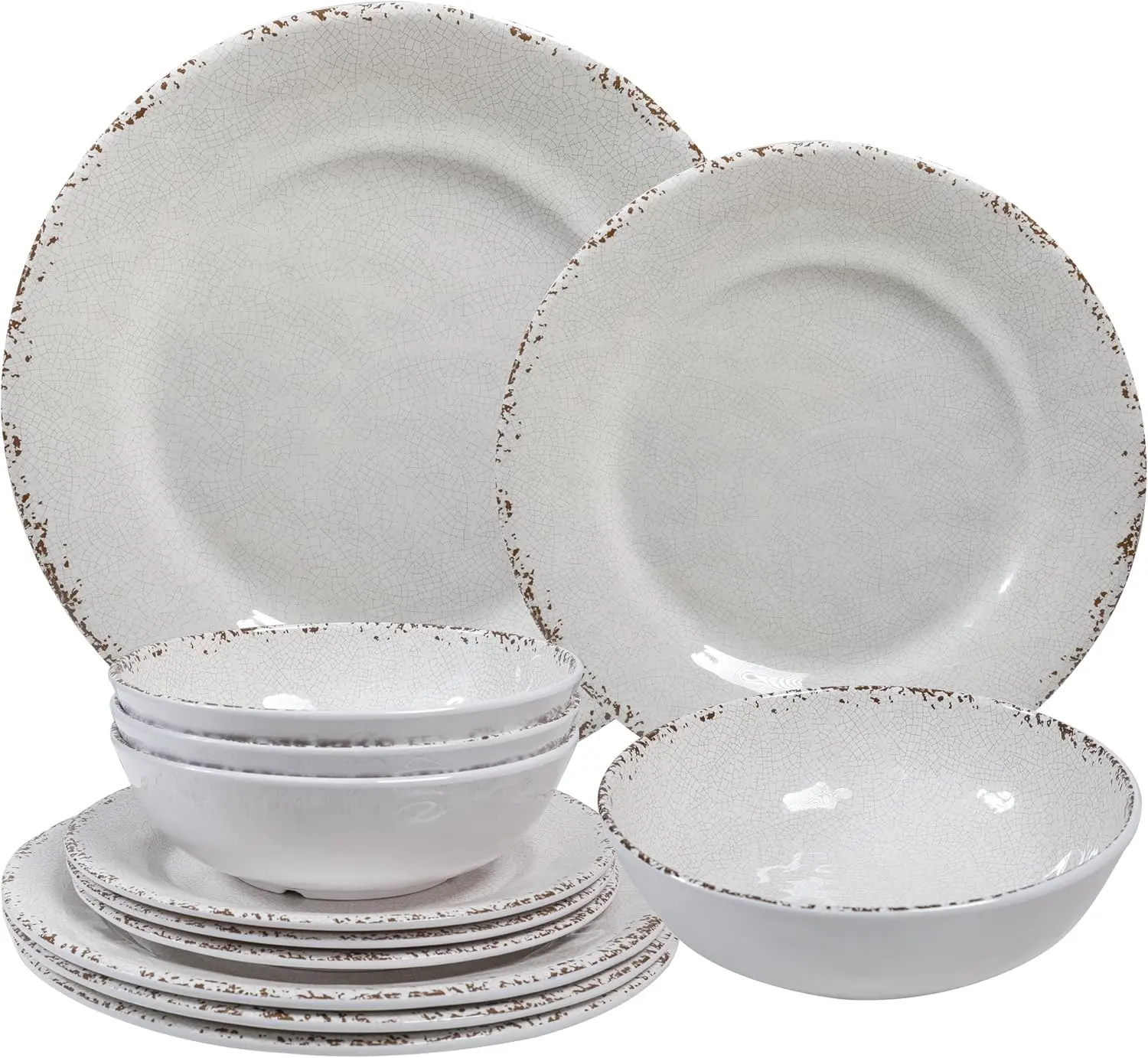 

Farmhouse Melamine Dinnerware Sets,12 Pieces Dishes Dinnerware Set,Service for 4 Lightweight Kitchen
