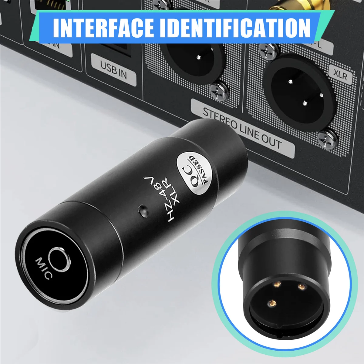 AA26P 팬텀 전원 어댑터 마이크 시스템 오디오 믹서 콘덴서 마이크 48V XLR 마이크 어댑터 3.5mm 검정색