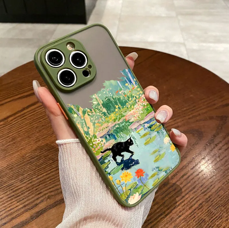 Anime Landschaft Malerei Nette Katze Telefon Fall Für iPhone 17 16 15 14 Pro Max Plus 11 12 13 Mini Pro max Stoßfest Zurück Abdeckungen – Detail 5