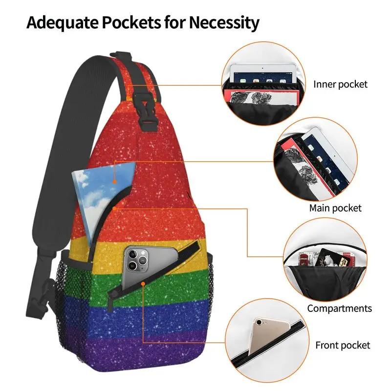 Mochila cruzada de hombro con purpurina de imitación personalizada para hombres, bolso de pecho con bandera de orgullo arcoíris, LGBT, Gay, lesbiana, mochila de viaje, Daypack