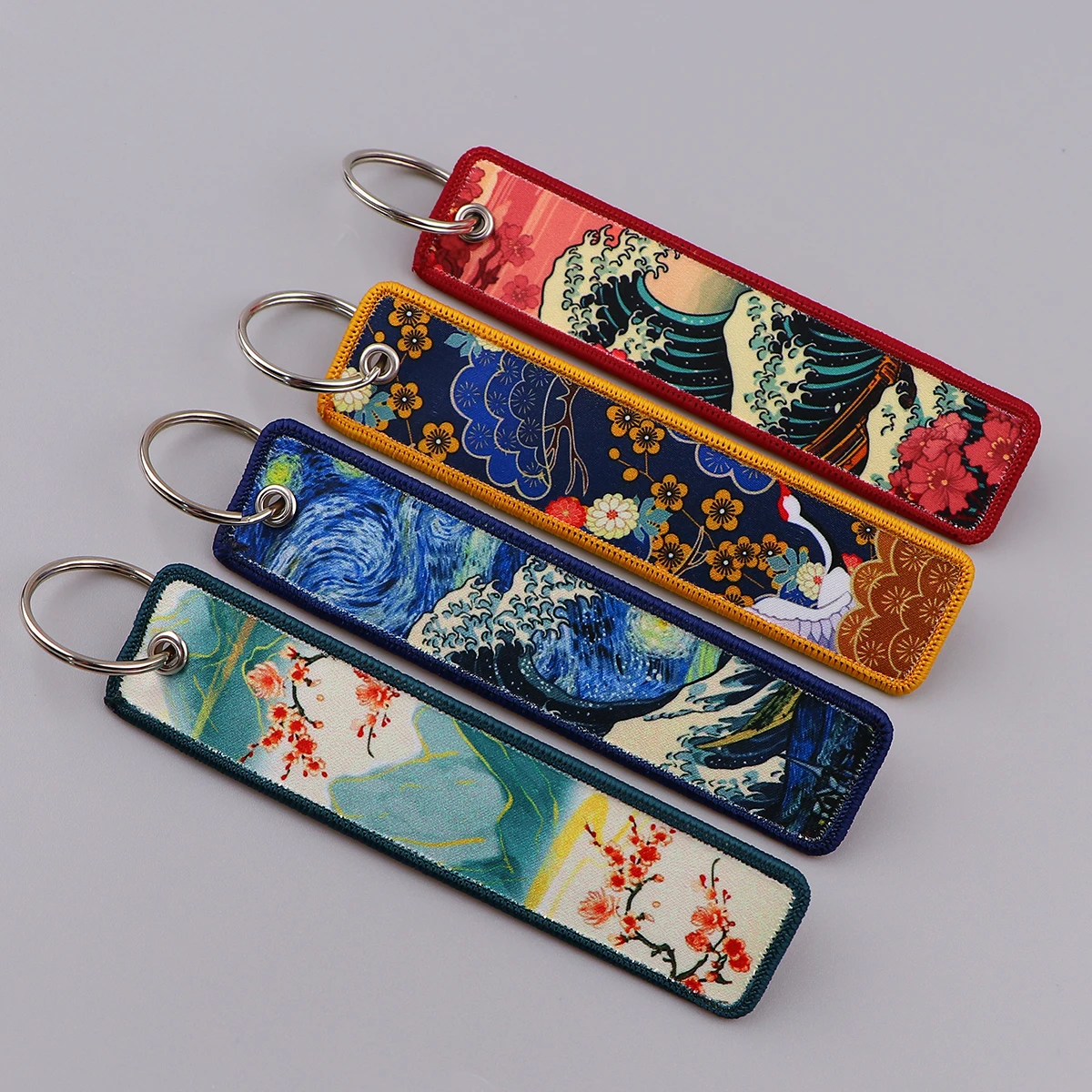 Van Gogh Stickerei Schlüsselanhänger Japanische Wellen Schlüsselanhänger Schlüsselanhänger für Motorräder Autos Schlüsselanhänger Zubehör Schmuck Chaveiro Geschenke – Detail 6