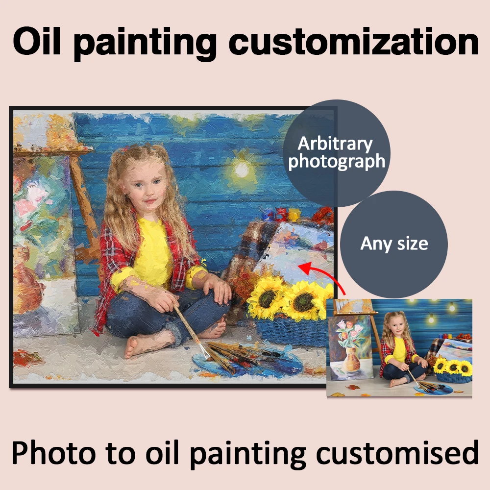 Benutzerdefinierte Ölgemälde Stil benutzerdefinierte AI Malerei Leinwand Malerei Poster HD Drucke Wand Kunst Dekor Haustier Kinder Familie Landschaft Bild