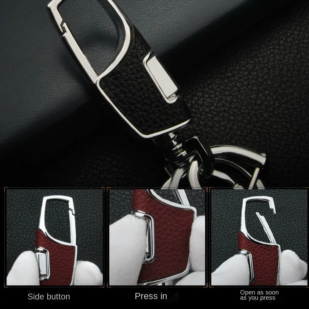 Metal Car Keyring 360 Degrees Double Switch Leather Key Chain Fashion Luxury Key Holder Rings Buckle Christmas Gift