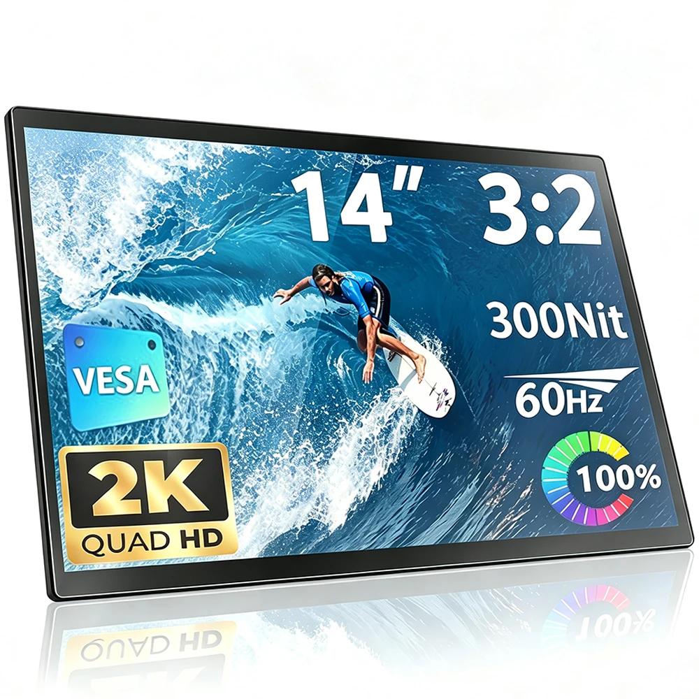 14 Inch 2160*1440 Portable Monitor 60HZ for XBox PS3/4 / 5 Switch TV Box PC Extension Mobile Cell Phone Laptop