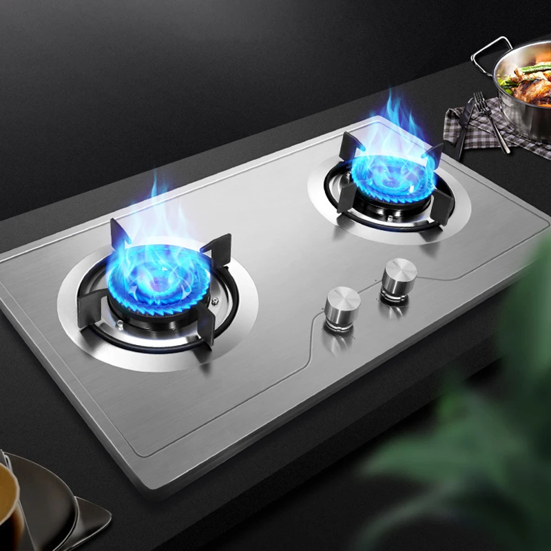 Stainless Steel Gas Stove Double Stove Household Multiple Protection Copper Fire Cover Fierce Fire Natural Gas Stove