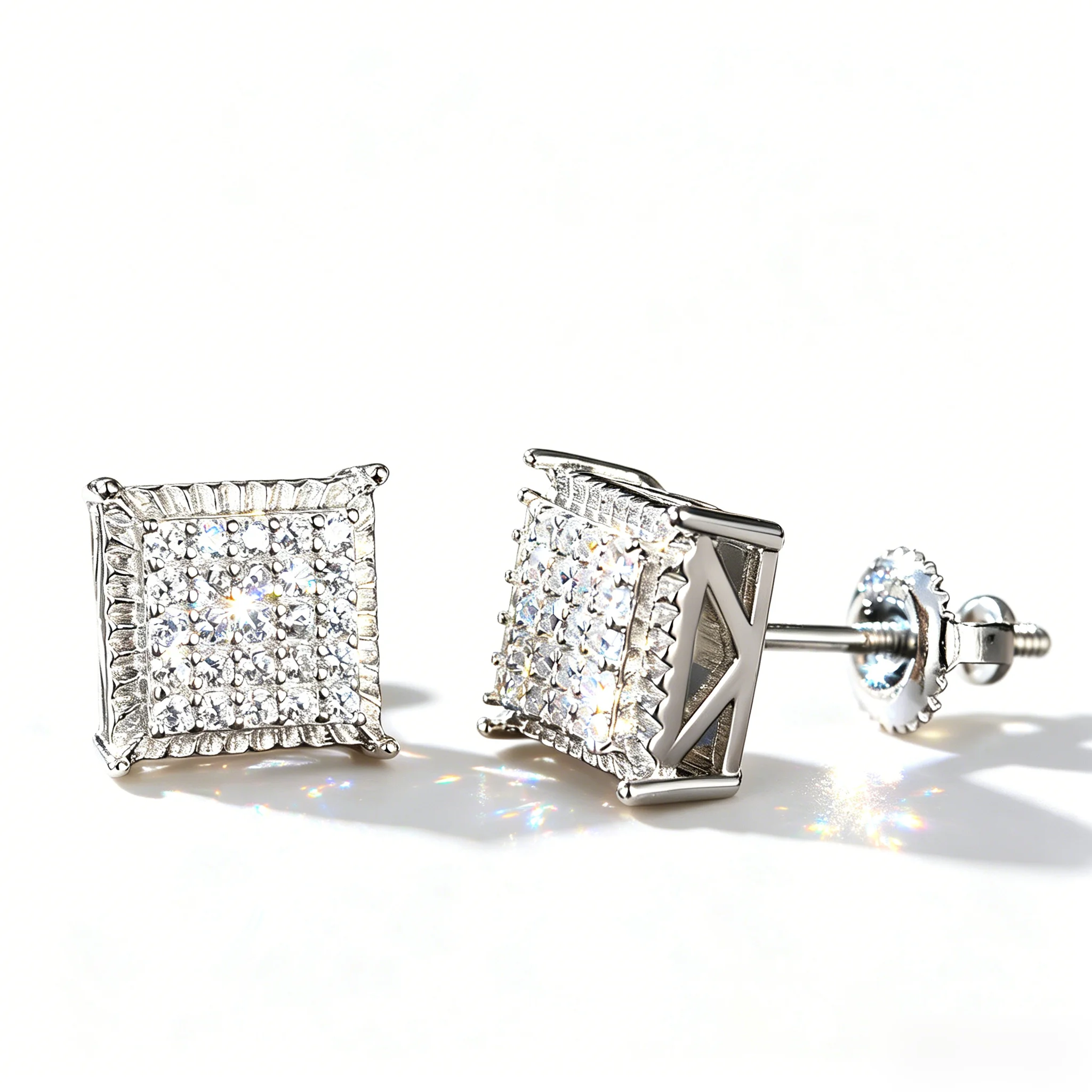 

Square Stud Earring Paved Full Diamond Elegant Woman's Earrings Moissiante with Gra Certificate Engagement Wedding Stud Earring