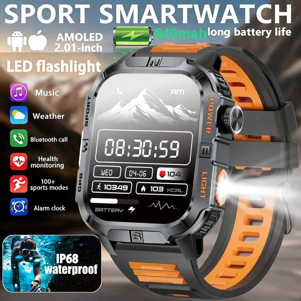 

2025 мужские спортивные умные часы с GPS, 2,01 дюйма, HD-дисплей, Bluetooth-вызов, компас, монитор сердечного ритма, 3 атм, водонепроницаемые для активных мужчин