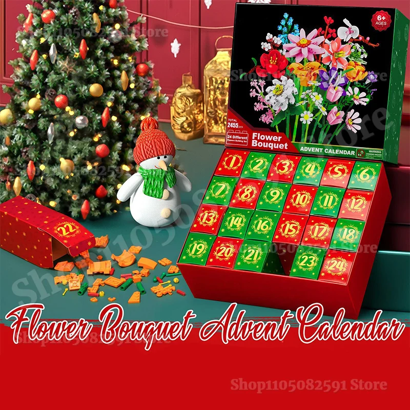 

24 Days Flower Bouquet Building Blocks Christmas Advent Calendar Sunflower Countdown Advent Calendars Christmas Decoration 2025