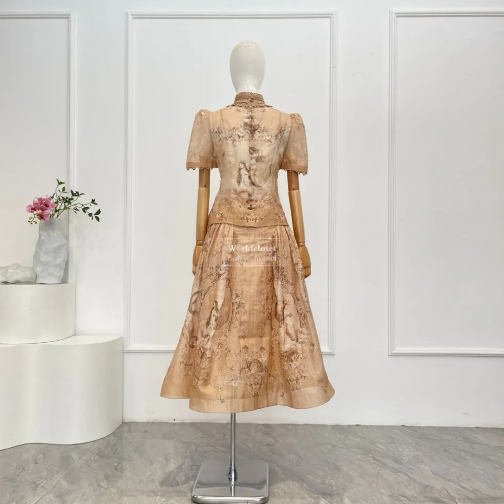 เสื้อกั๊กลายเงือกสีน้ำตาลอ่อนและชุดกระโปรงยาวปานกลางคุณภาพสูงเหมือนในรูปปี 2025