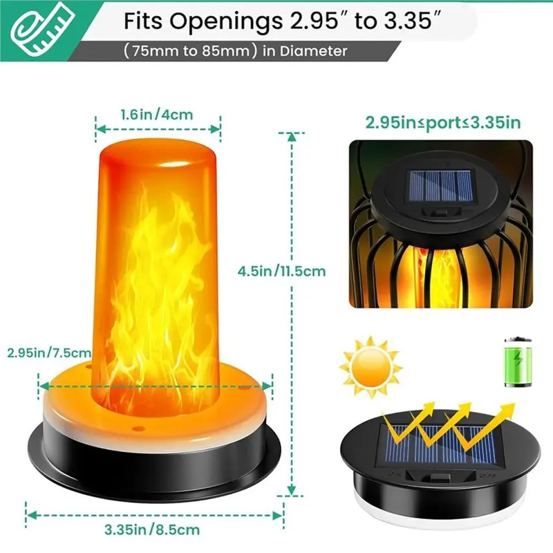DTA4 2 Pack Solar Light Replacement Top Flickering Flame for Hot Air Balloon Lantern Outdoor