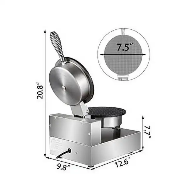 صانعة مخروط الوافل بدرجة حرارة قابلة للتعديل ، سطح طلاء غير لاصق ، ماكينة لف الفولاذ المقاوم للصدأ ، تجارية ، يقاس البيض ، من من من من من من من من نوع V