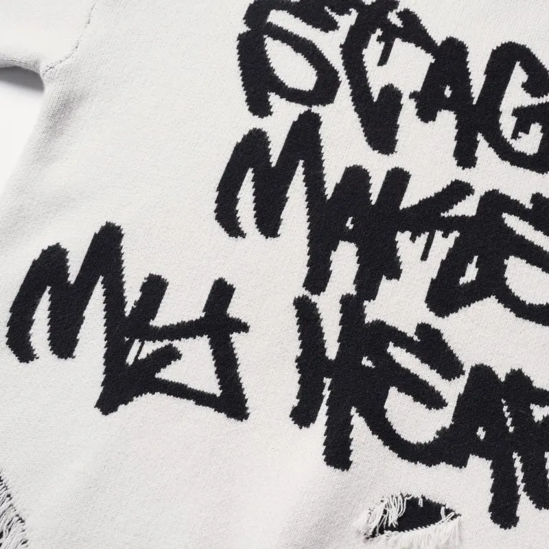 빈티지 스웨터 Y2K 그런지 찢어진 구멍 태슬 타이 점퍼 스트리트웨어 남성 힙합 하라주쿠 캐주얼 펑크 고딕 풀오버 스웨터