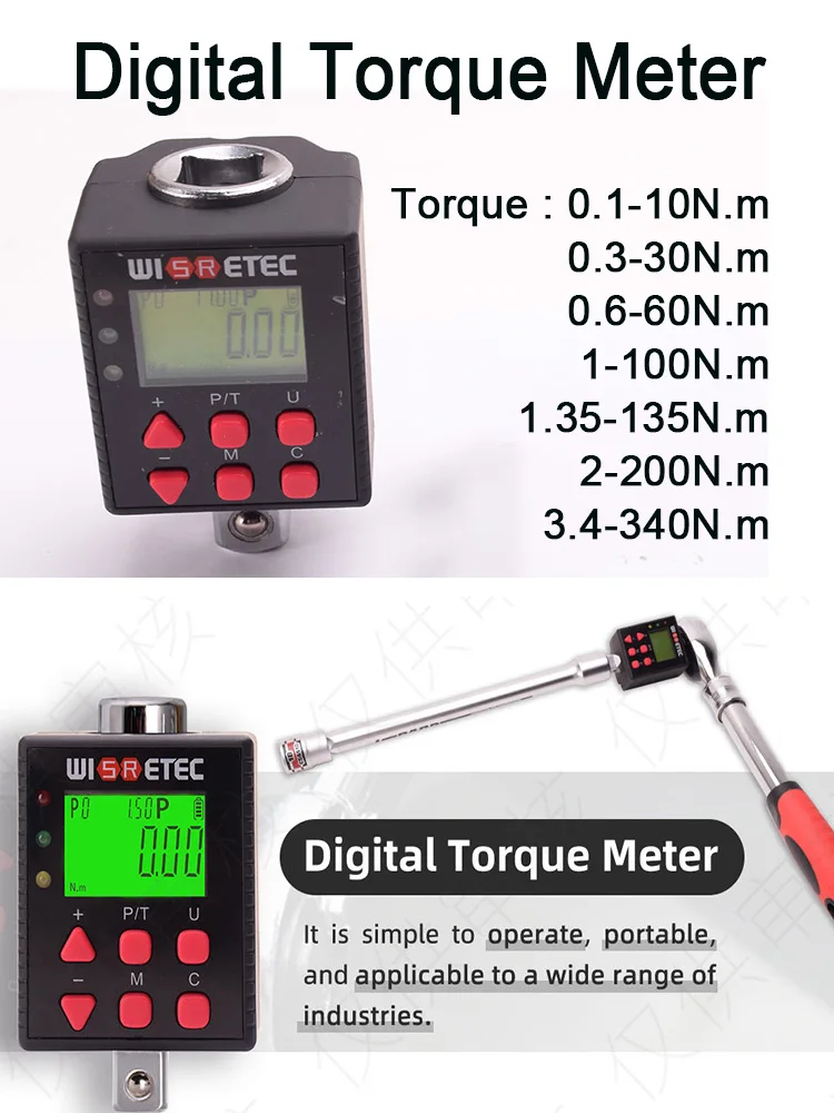 WISRETEC cyfrowy adapter klucza dynamometrycznego precyzyjny elektroniczny konwerter narzędzi momentu obrotowego i miernik z wyświetlaczem LCD