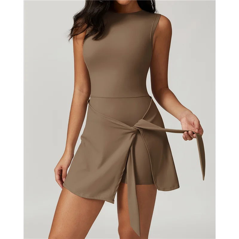 CGS-สตรีคอสูงชุดเทนนิสแขนกุดกระโปรงในตัวกางเกงขาสั้นกอล์ฟชุดกีฬาออกกําลังกาย Rompers