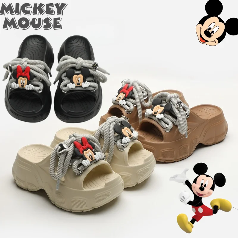 

Cute Disney series Minnie Mickey women's new creative cartoon pattern simple and fashionable heightened non-slip flip-flops
