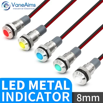 VaneAims 8mm 금속 신호 램프 방수 IP67 빛 LED 표시기 와이어 3V 6V 12V 24V 220V 빨간색 녹색 노란색 흰색 파란색