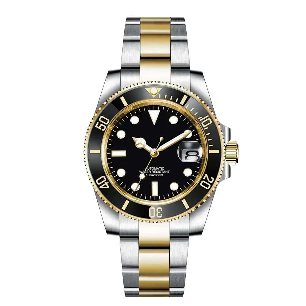 الرجال التلقائية الميكانيكية ووتش للماء الساعات السيراميك الفولاذ المقاوم للصدأ المطاط الياقوت الزجاج حسب الطلب