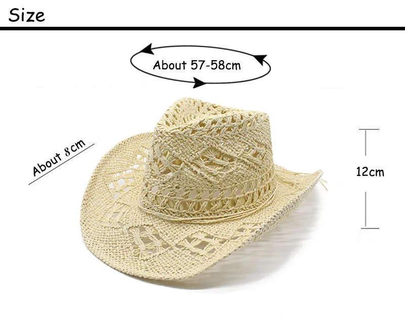 Malanhua Hand woven Hollow Cowboy Straw Hat for Men and Women Summer Sunscreen Hat Western Cowboy Straw Hat