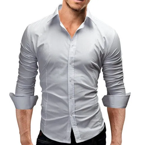 Cross-border AliExpress Foreign Trade Men's Shirt New Solid Color Simple Formal Wear Fashion Slim Long-sleeved Shirt Wholesale