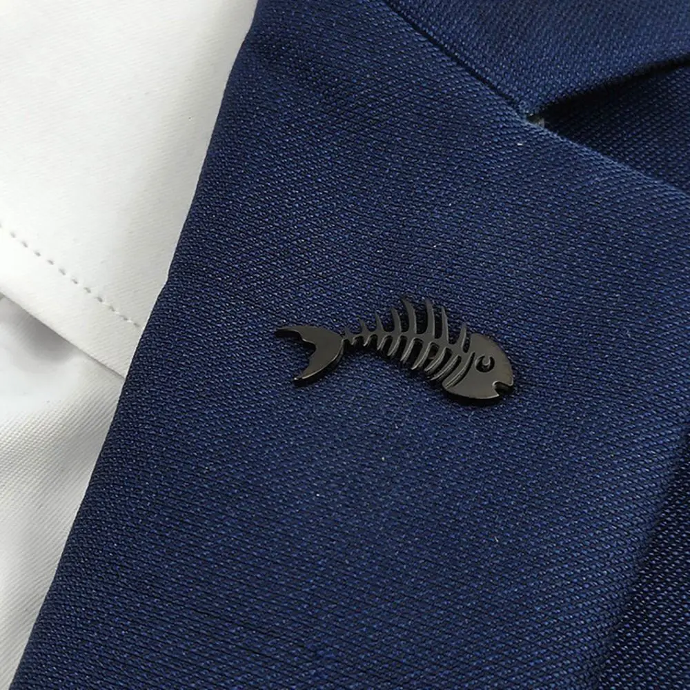 Creative Stainless Steel Fish Bone Badge Butterfly Button Hollow Design Fish Skeleton Lapel Pin Suit Accessories Formal Wear