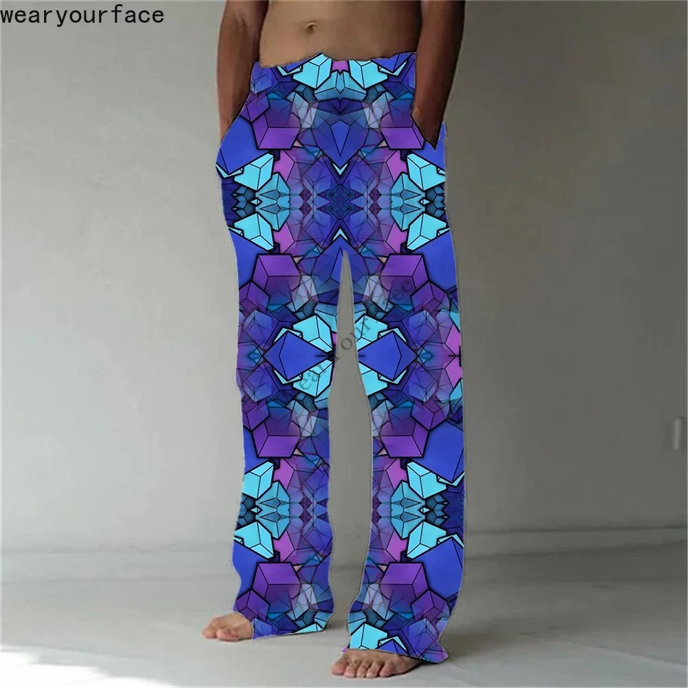 

Diamond Crystal Straight Full Length Wide Leg Pants Printed Hipster Casual Trousers Streetwear Sweatpants Men Unisex Clothing