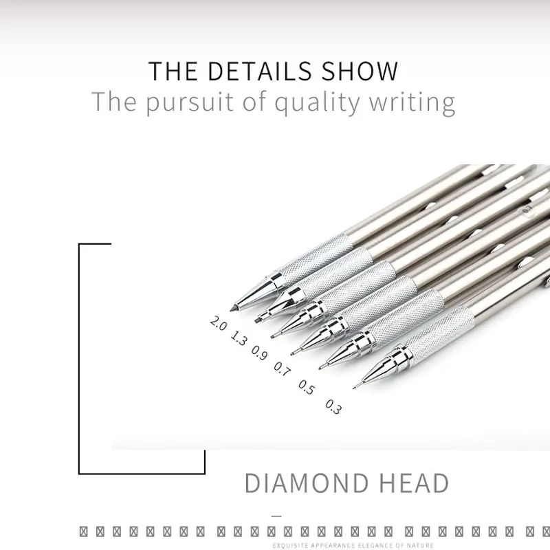 Mechanical Pencil Set 0.3 0.5 0.7 0.9 1.3 2.0mm Full Metal Art Drawing Painting Automatic Pencil with Leads Office School Supply image 6