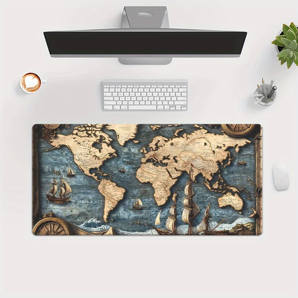 Vintage World Map Extra Large Desk Mat Non-Slip Rubber Base Gaming Mouse Pad for Office