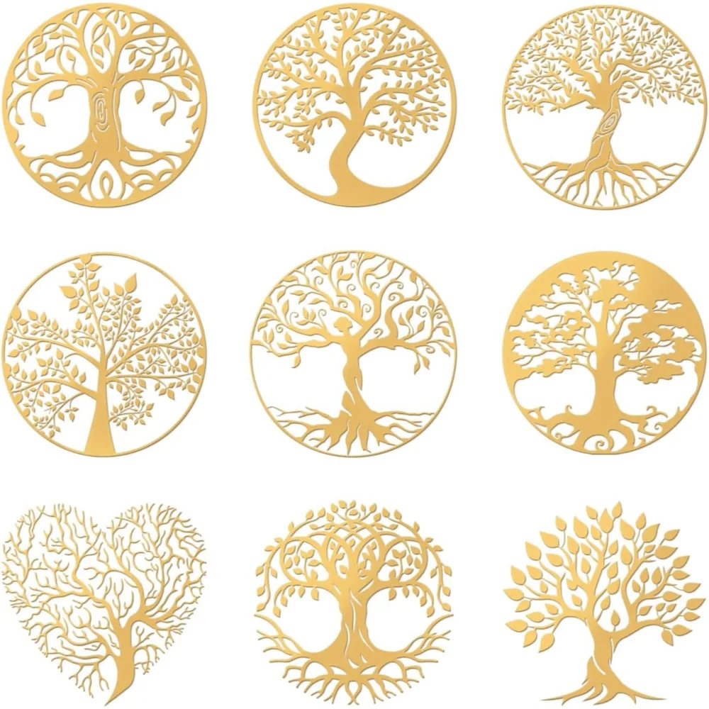 

9Pcs 1.6x1.6 inch Tree of Life Stickers Self Adhesive Golden Stickers Self Adhesive Metal Stickers Brass Stickers for DIY