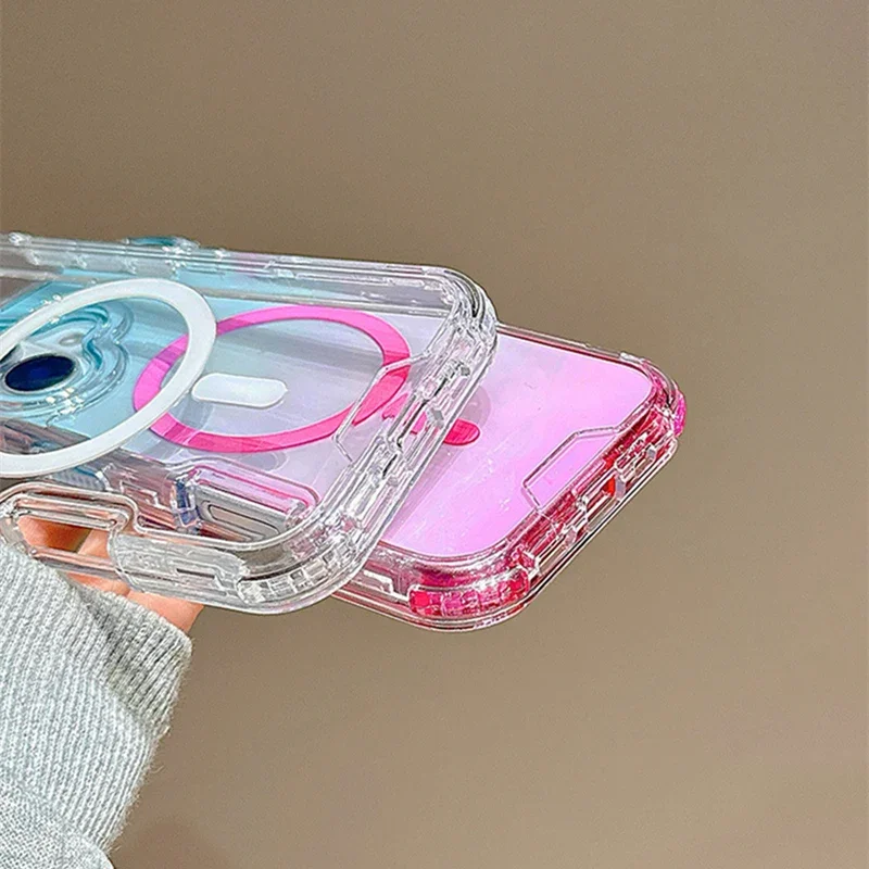 3 في 1 حافظة مغناطيسية شفافة متدرجة مضادة للصدمات لهاتف آيفون 16 15 14 13 12 11 Pro Max غطاء شحن لاسلكي فائق النحافة ومضاد للانزلاق #5