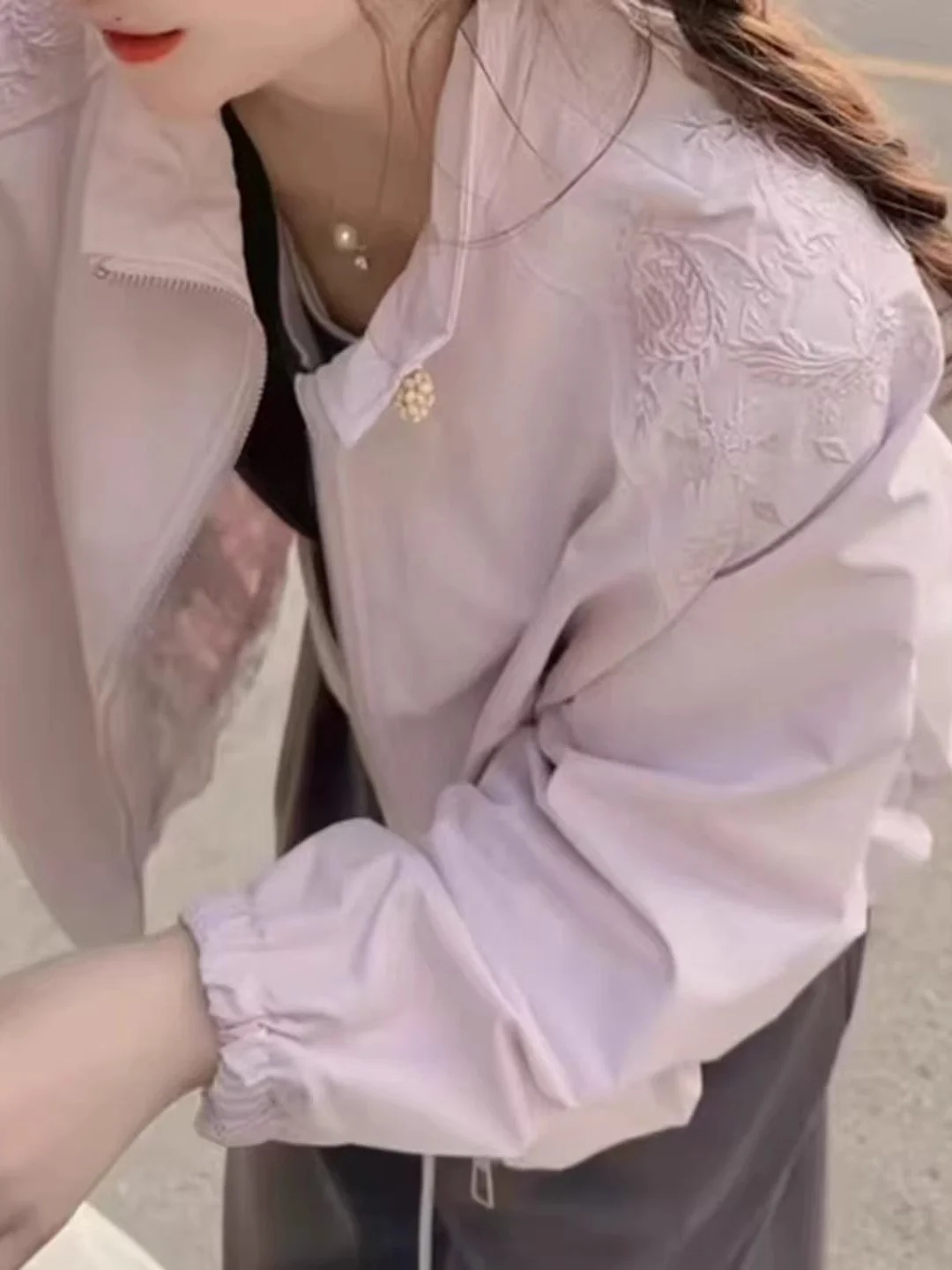 Stylish Short Baseball Jacket Women's Summer New Casual Versatile Thin Embroidered Stand Collar Outerwear Comfortable Fit Zipper