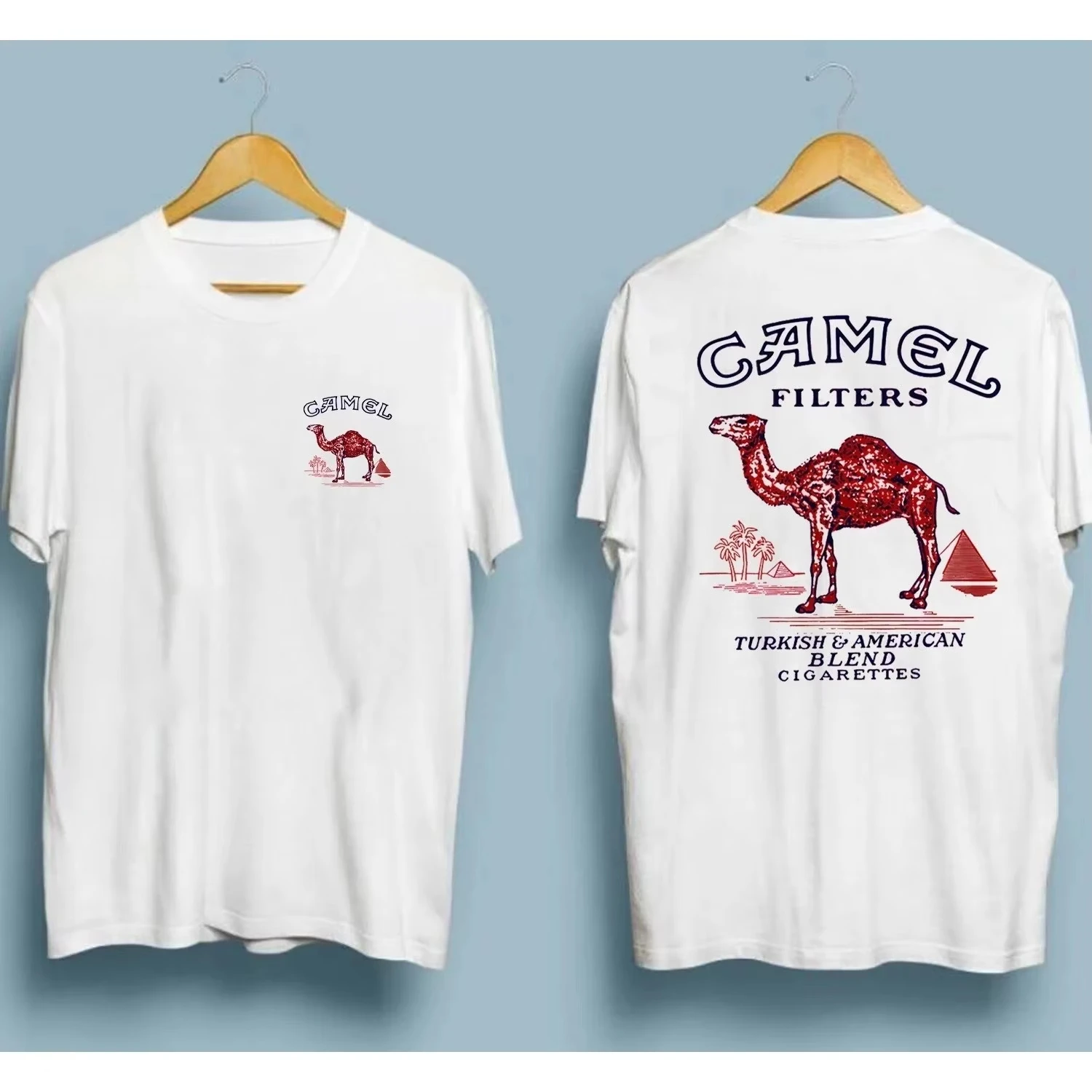Image of Camel Cigarette Pyramid Classic Graphics Baumwoll-T-Shirt, 2026 Neues American Style Tough Guy Herrenmode-Streetwear-Shirt