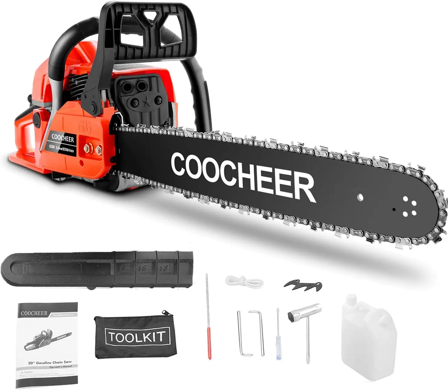 Coocheer 62Cc Gas Powered Chain Saws, 20Inch 3.5Hp 2-Stroke Gasoline Chain Saw With For Tree Stumps, Limbs, Tree Felling, And