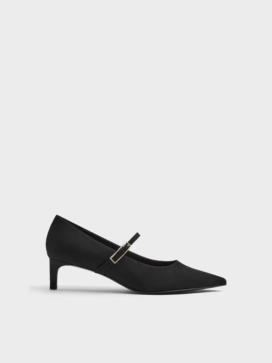 FWRD Women's Satin Pointed-Toe Mary Jane Kitten Heel Pumps with Buckle Strap, Elegant Office Party Shoes #FWRD000219