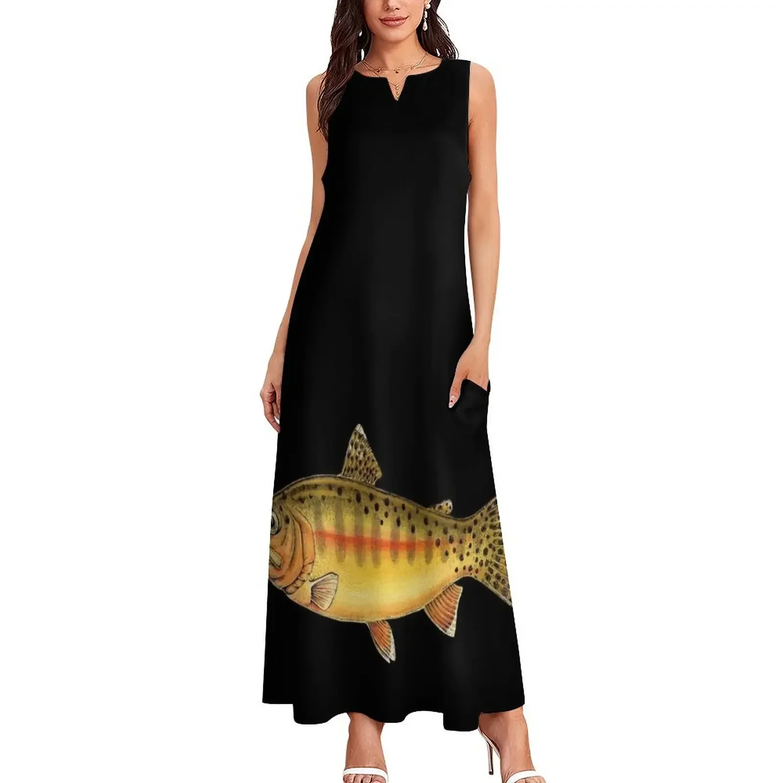 Złota Pstrągowa Sukienka Długa Letnia odzież damska sukienki damskie na formalne okazje sukienki na studniówkę sukienki damskie sukienka letnia 2025