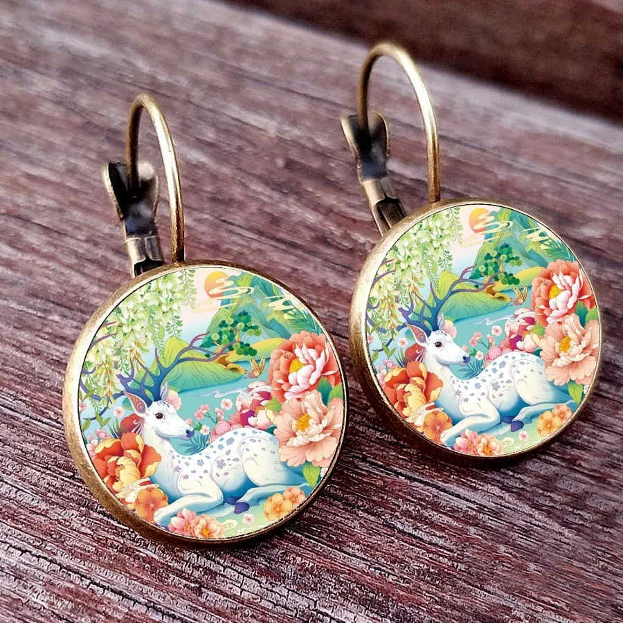 New Arrival Colorful deer earrings deer sika deer Glass Cabochon Womens Earrings like deer girls jewelry earrings gifts