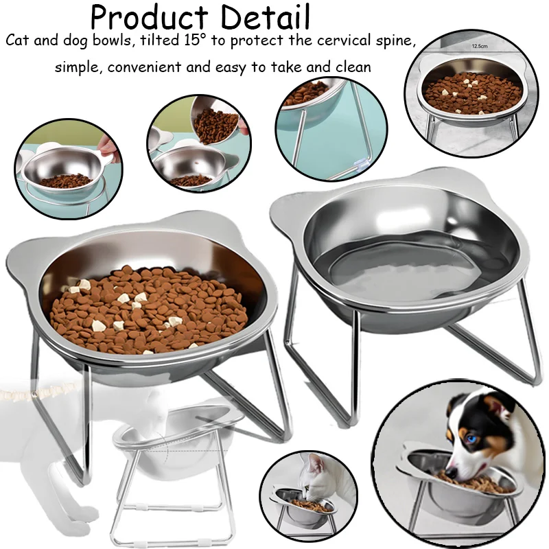 15° Tilted Elevated Dog Bowl 304 Stainless Steel Anti-Vomiting Pet Food Water Bowl Spine Protection for Dogs Cats view 5