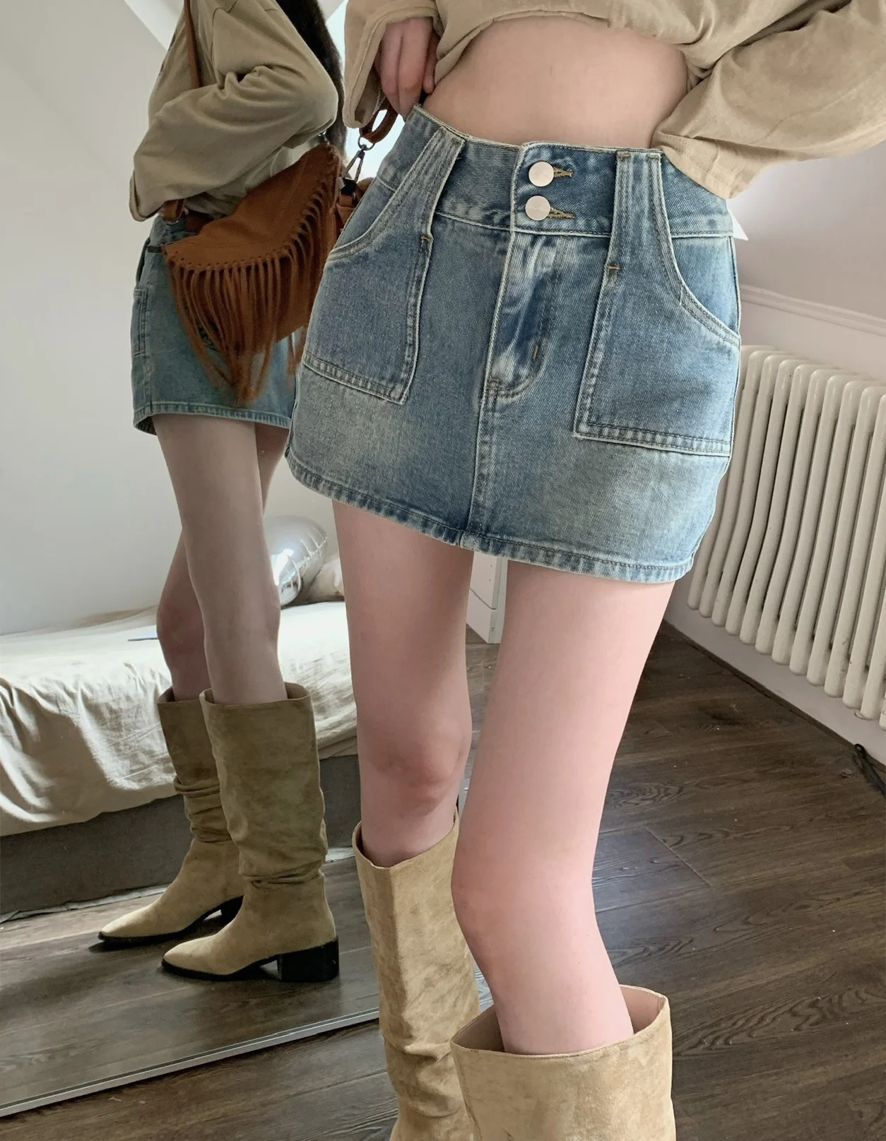 

Spicy Girls Denim Half Skirt Spring Summer Women's 2023 New A-line High Waist Slim Wrapped Hip Short Skirts