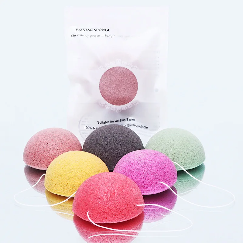 1Pc 繊維材料ラウンド洗顔角質除去剤洗顔クリーニングスポンジ洗顔パフこんにゃくクリーニングスポンジマルチカラー