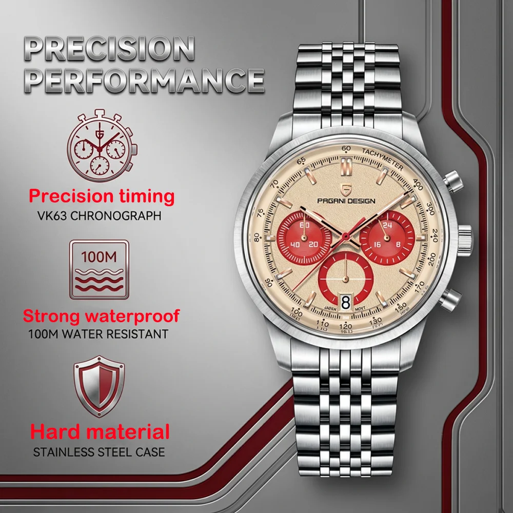 

New PAGANI DESIGN Retro Panda Chronograph Men's Watch VK63 Quartz Movement Waterproof Stainless Steel Racing Sport Watch
