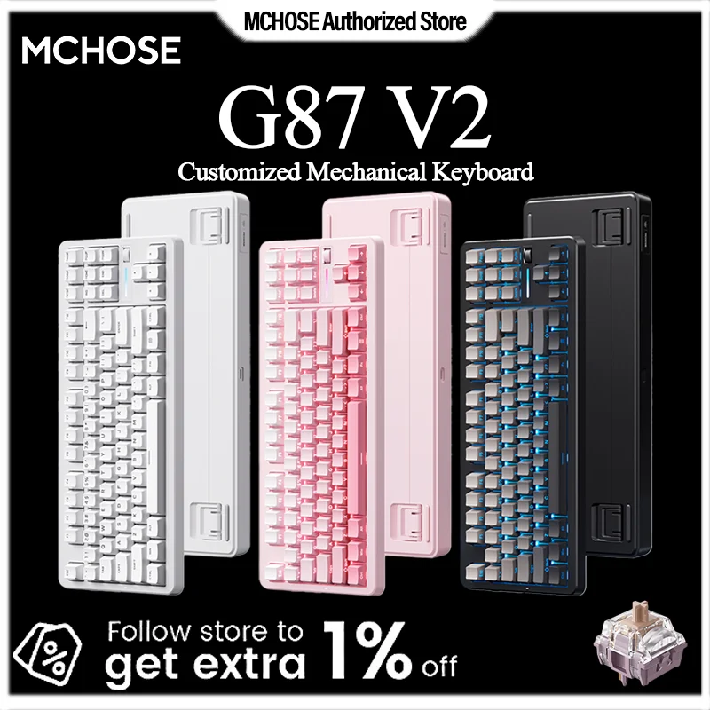 

MCHOSE G87 V2 Mechanical Keyboard Customized Keyboard HIFI TTC Fast Gold Switch Hot Swappable Wireless 8K Polling Rate with RGB
