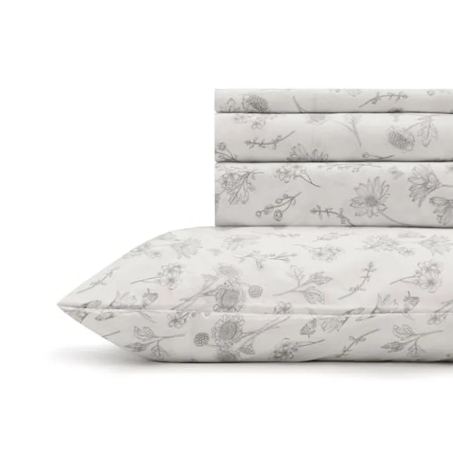 

100% Cotton Printed Percale Sheet Set California King - 4 Pcs Deep Pocket Floral Bedding, Crisp Cool and Breathable, Fade-Resis