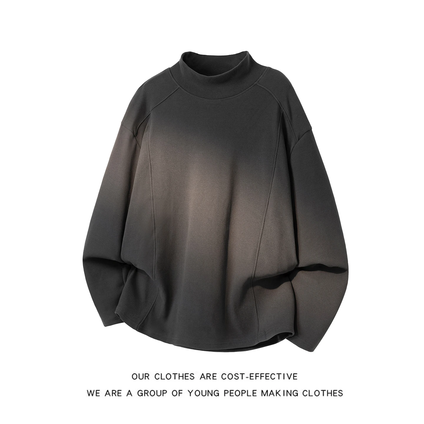 

Trendy American Sle Long Sve f High Collar Loose Men's T-irt Base Layer Sweatirt ay Inner Wear Spring Youth Fas...